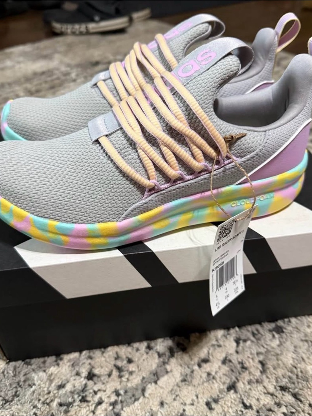 adidas Kids Gray Slip-On Sneakers with Pastel Multicolor Sole